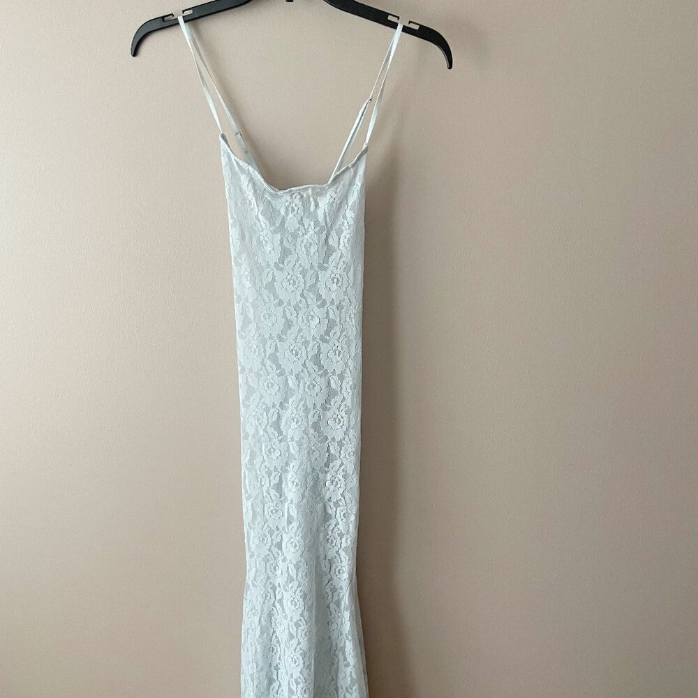 Anthropologie SKY BLUE Lace Slip Maxi Dress Boho Romantic Unlined NWT